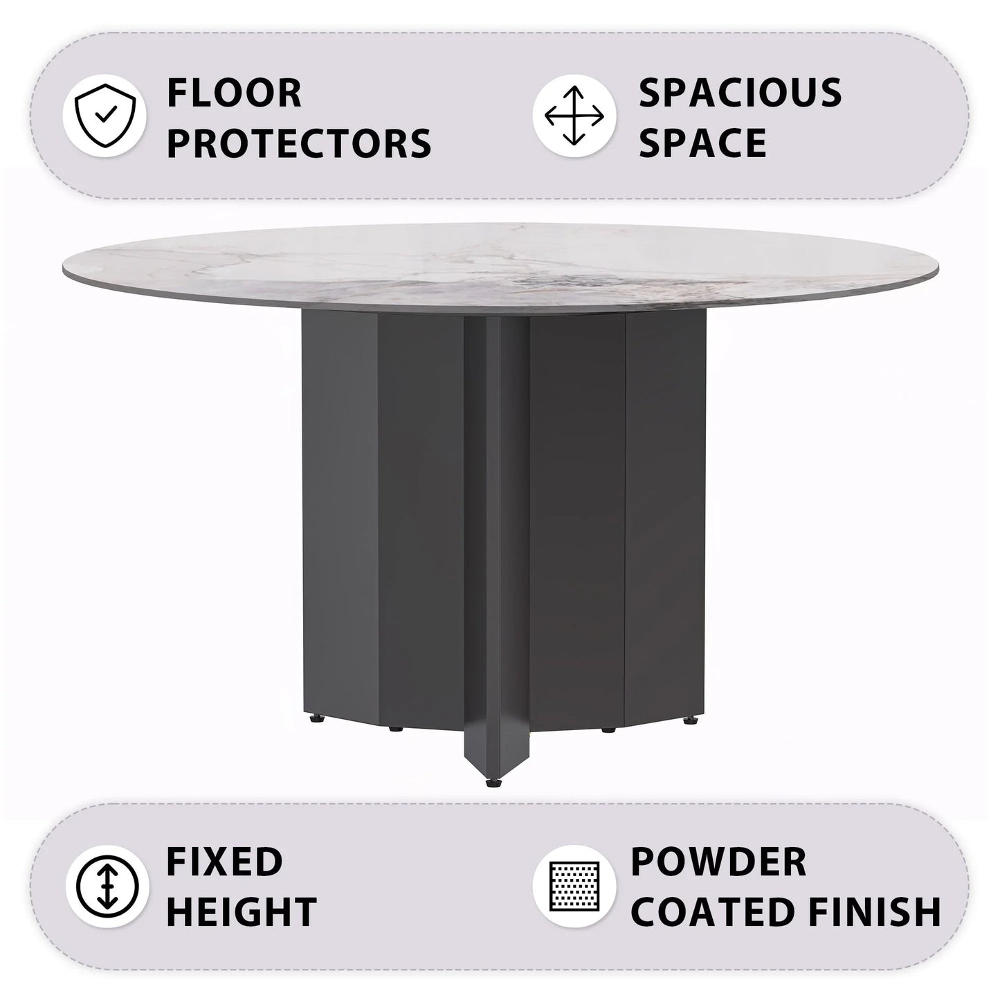 Zevro Round Dining Table with Sintered Stone/Glass Tabletop in Black Stainless Steel - Elax Furniture
