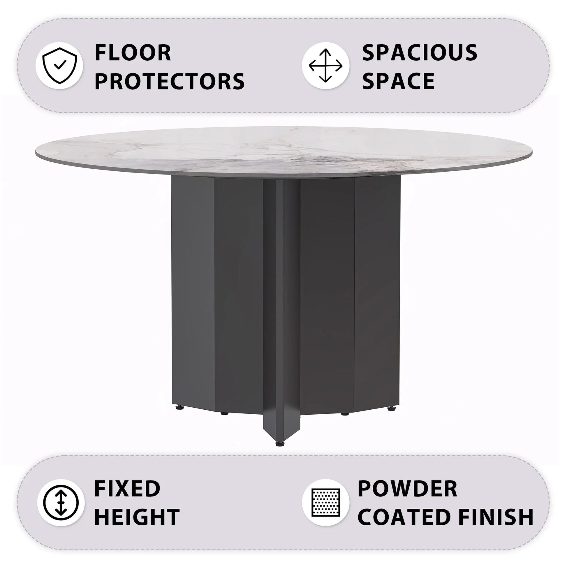 Zevro Round Dining Table with Sintered Stone/Glass Tabletop in Black Stainless Steel - Elax Furniture