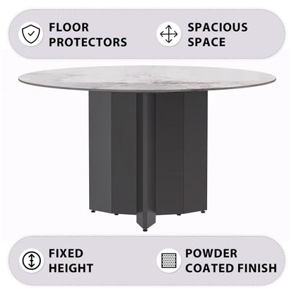 Zevro Round Dining Table with Sintered Stone/Glass Tabletop in Black Stainless Steel - Elax Furniture