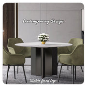 Zevro Round Dining Table with Sintered Stone/Glass Tabletop in Black Stainless Steel - Elax Furniture