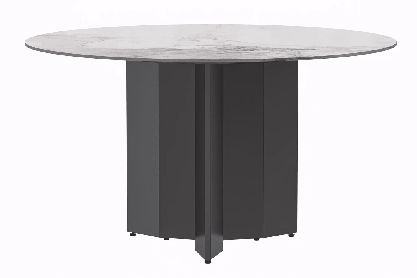 Zevro Round Dining Table with Sintered Stone/Glass Tabletop in Black Stainless Steel - Elax Furniture