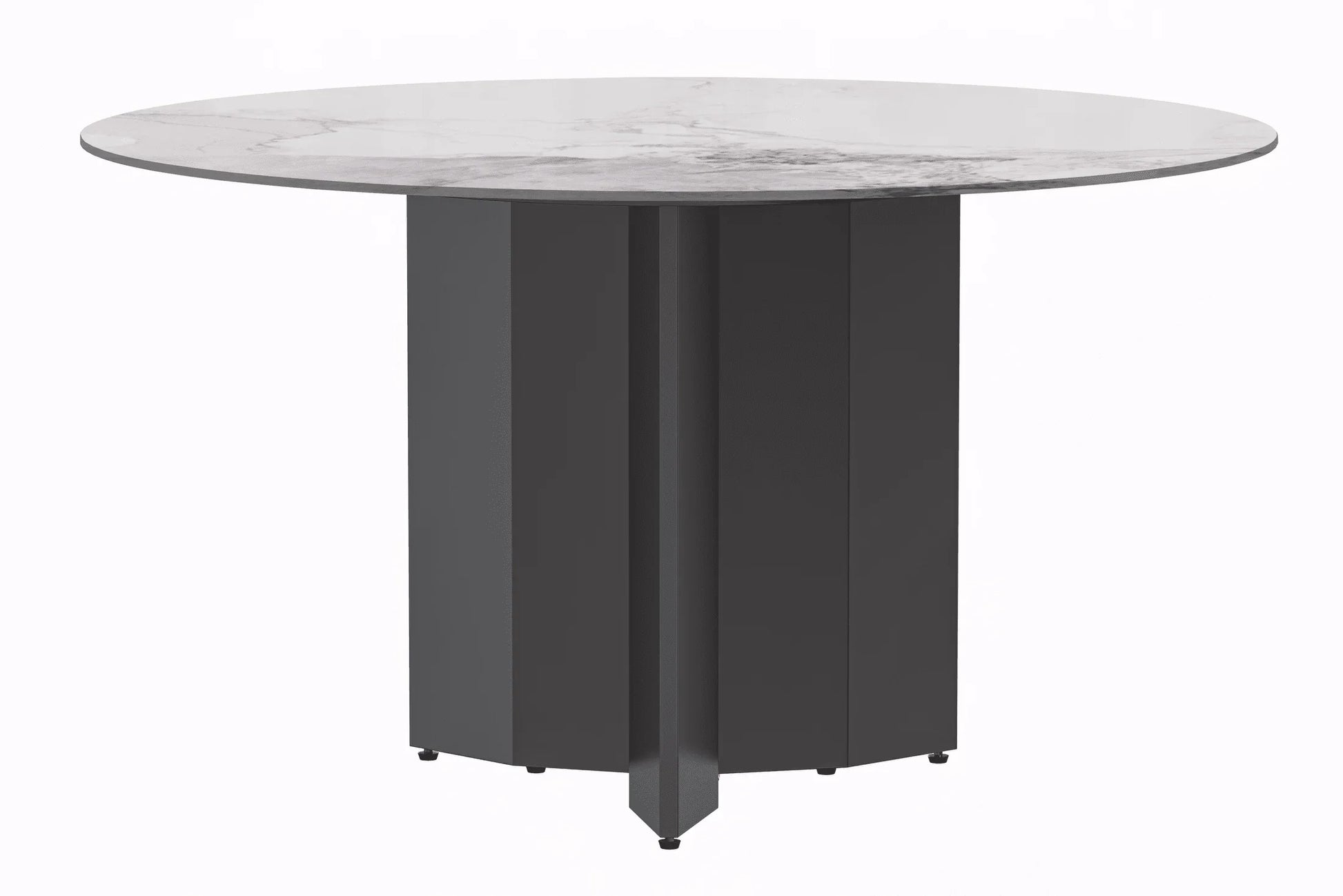 Zevro Round Dining Table with Sintered Stone/Glass Tabletop in Black Stainless Steel - Elax Furniture