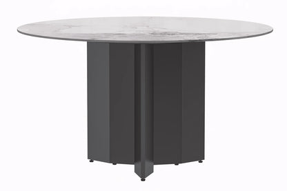 Zevro Round Dining Table with Sintered Stone/Glass Tabletop in Black Stainless Steel - Elax Furniture