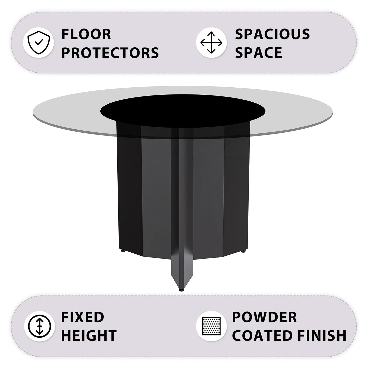 Zevro Round Dining Table with Sintered Stone/Glass Tabletop in Black Stainless Steel - Elax Furniture