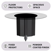 Zevro Round Dining Table with Sintered Stone/Glass Tabletop in Black Stainless Steel - Elax Furniture