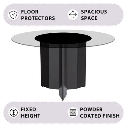Zevro Round Dining Table with Sintered Stone/Glass Tabletop in Black Stainless Steel - Elax Furniture
