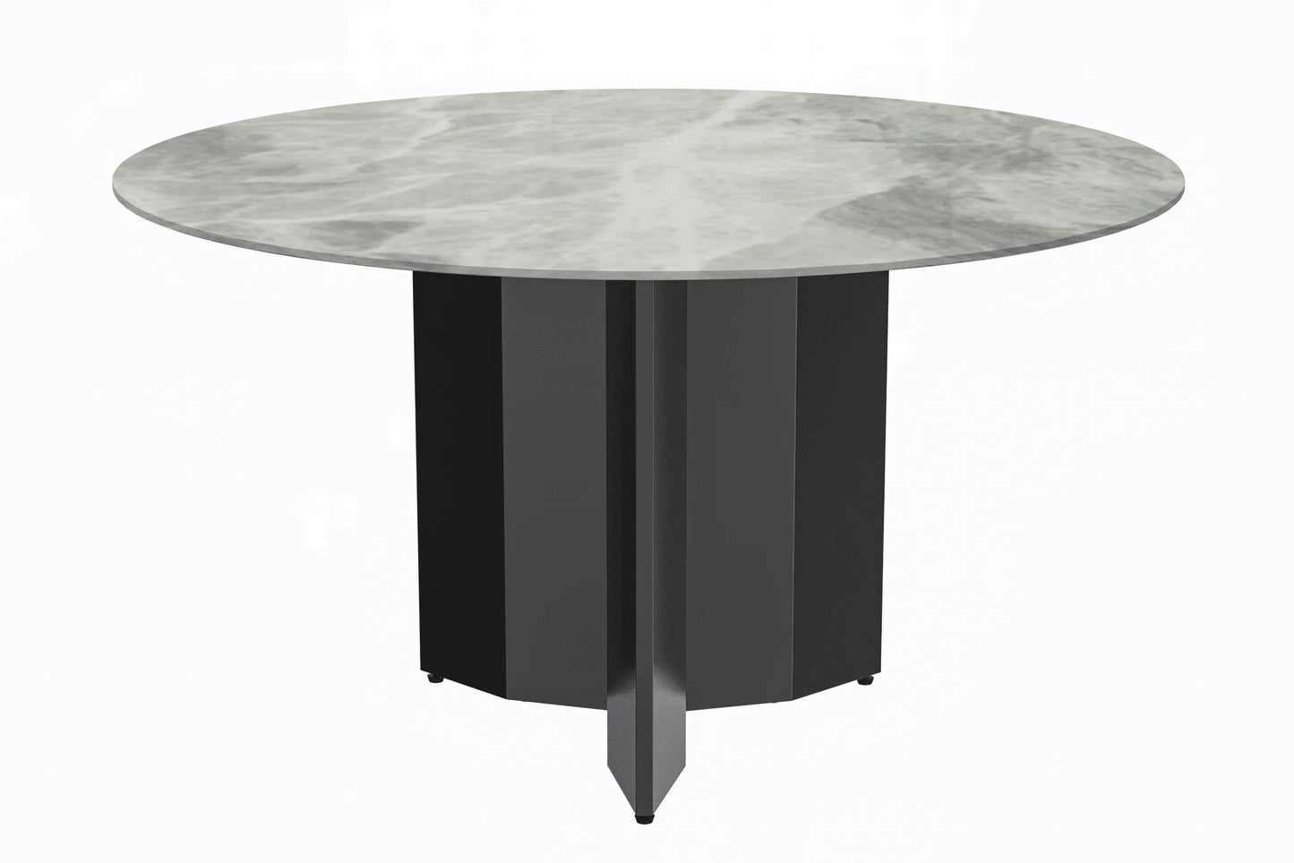 Zevro Round Dining Table with Sintered Stone/Glass Tabletop in Black Stainless Steel - Elax Furniture