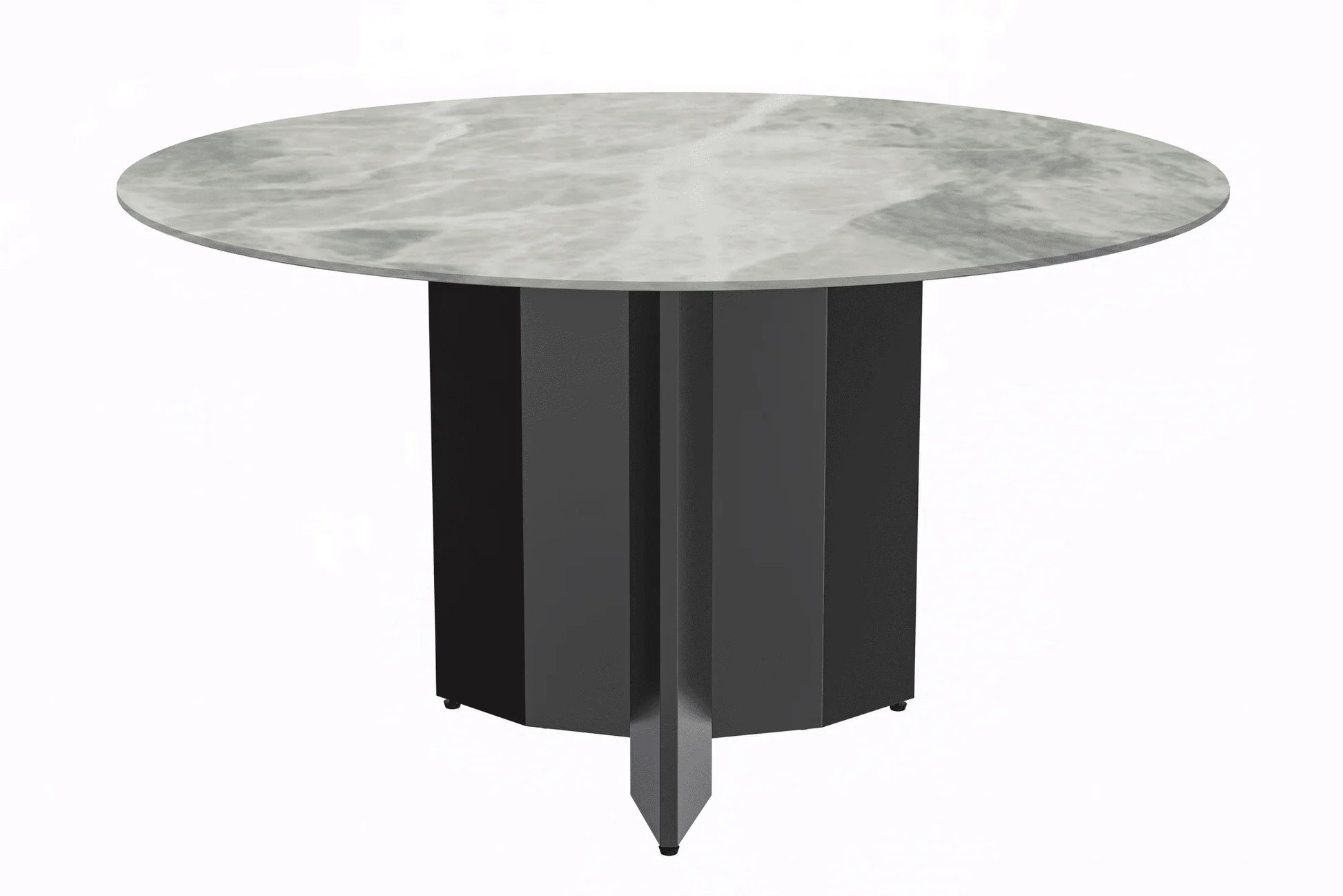 Zevro Round Dining Table with Sintered Stone/Glass Tabletop in Black Stainless Steel - Elax Furniture