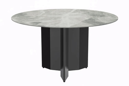 Zevro Round Dining Table with Sintered Stone/Glass Tabletop in Black Stainless Steel - Elax Furniture