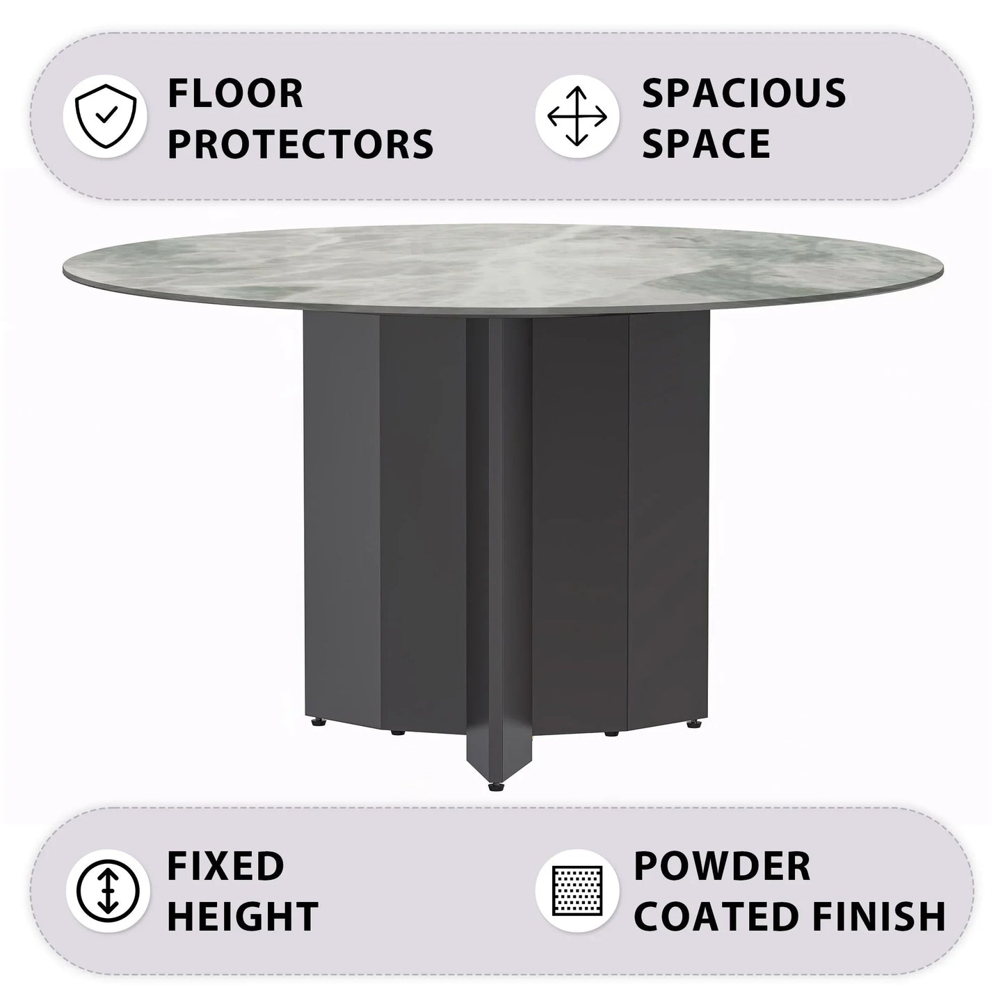 Zevro Round Dining Table with Sintered Stone/Glass Tabletop in Black Stainless Steel - Elax Furniture