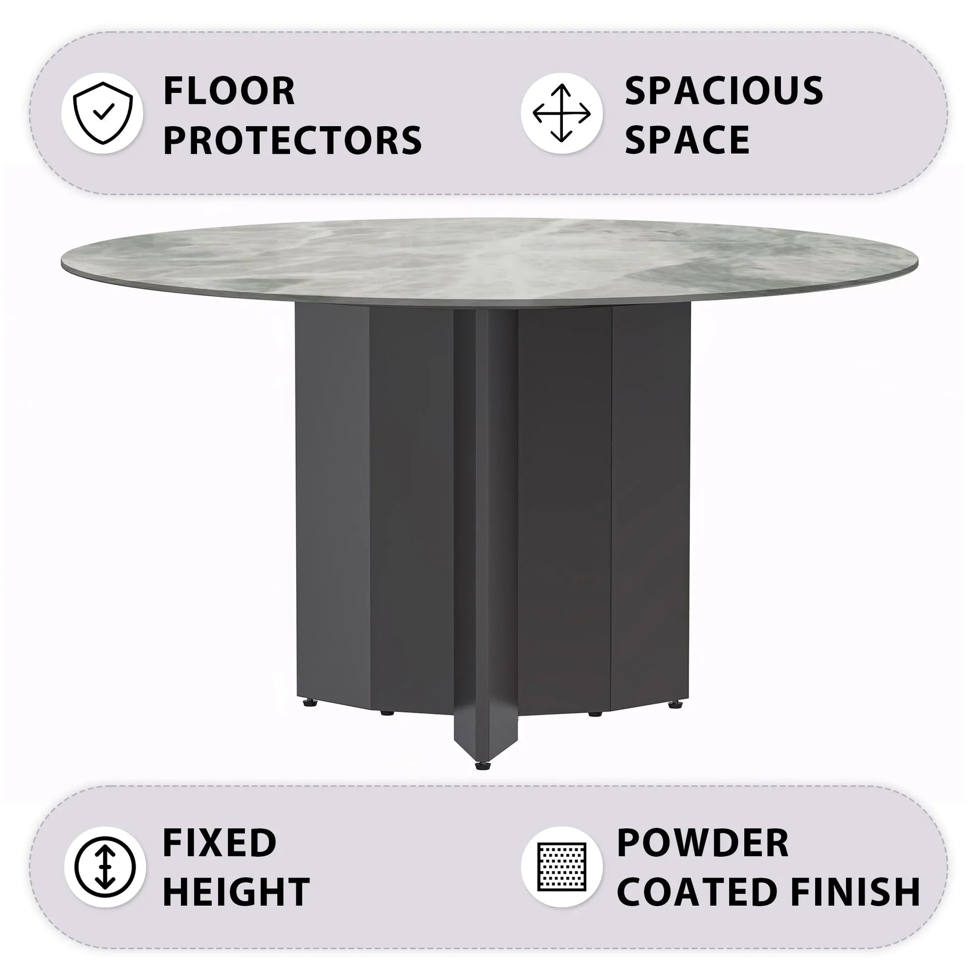Zevro Round Dining Table with Sintered Stone/Glass Tabletop in Black Stainless Steel - Elax Furniture