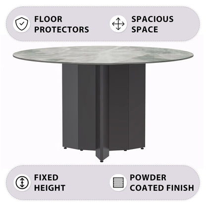 Zevro Round Dining Table with Sintered Stone/Glass Tabletop in Black Stainless Steel - Elax Furniture