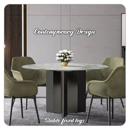 Zevro Round Dining Table with Sintered Stone/Glass Tabletop in Black Stainless Steel - Elax Furniture