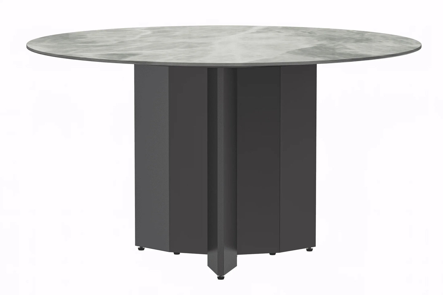 Zevro Round Dining Table with Sintered Stone/Glass Tabletop in Black Stainless Steel - Elax Furniture