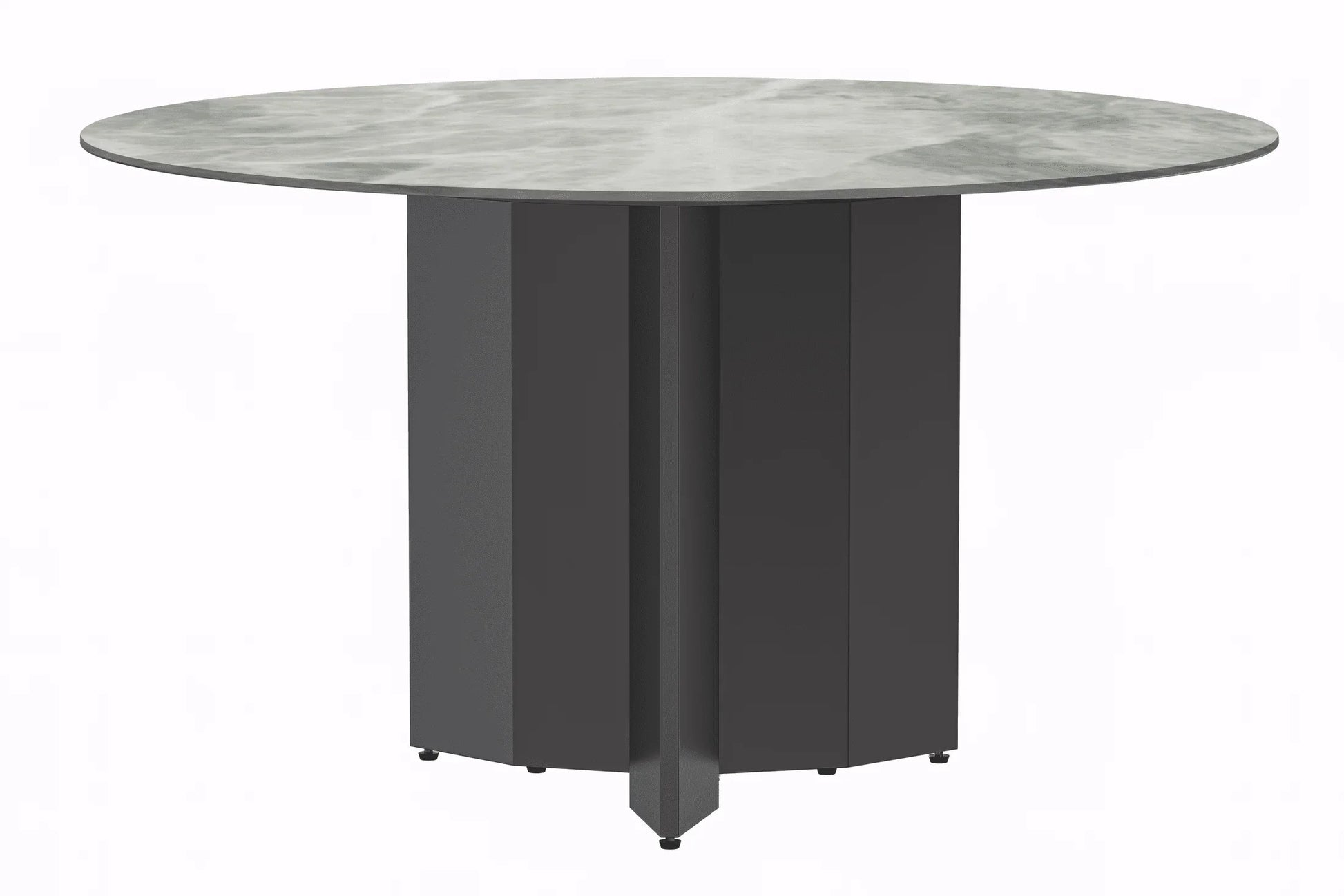 Zevro Round Dining Table with Sintered Stone/Glass Tabletop in Black Stainless Steel - Elax Furniture