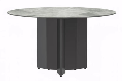 Zevro Round Dining Table with Sintered Stone/Glass Tabletop in Black Stainless Steel - Elax Furniture