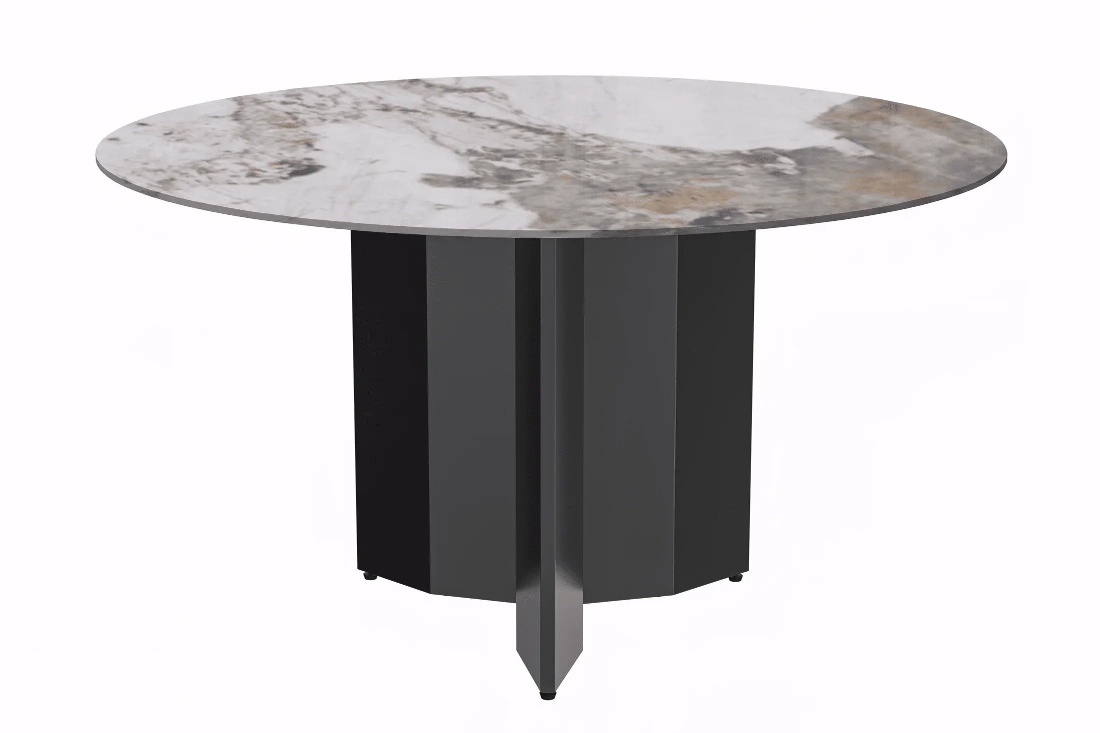 Zevro Round Dining Table with Sintered Stone/Glass Tabletop in Black Stainless Steel - Elax Furniture
