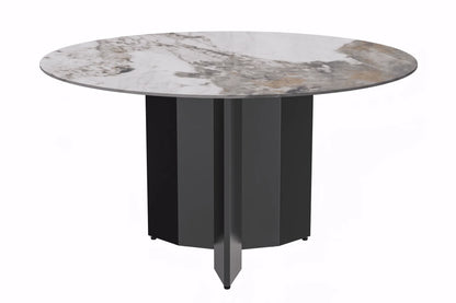 Zevro Round Dining Table with Sintered Stone/Glass Tabletop in Black Stainless Steel - Elax Furniture