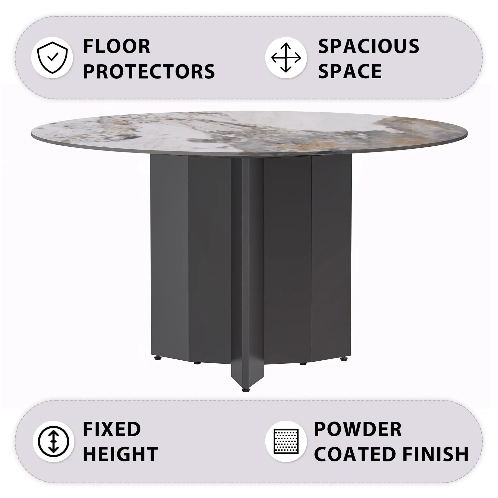 Zevro Round Dining Table with Sintered Stone/Glass Tabletop in Black Stainless Steel - Elax Furniture