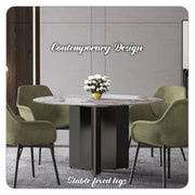 Zevro Round Dining Table with Sintered Stone/Glass Tabletop in Black Stainless Steel - Elax Furniture