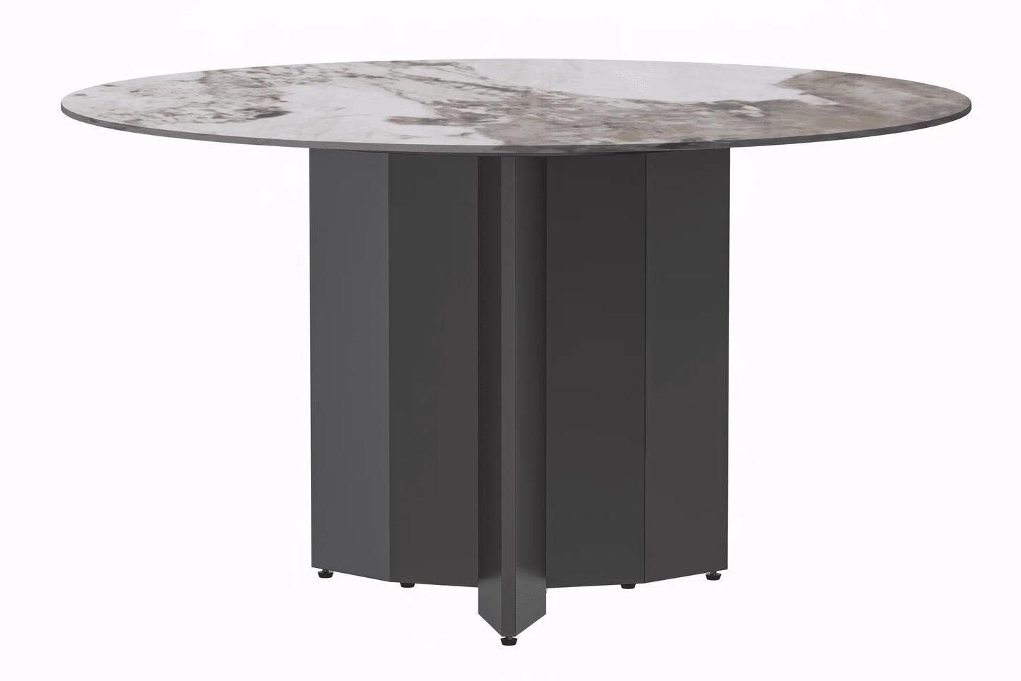 Zevro Round Dining Table with Sintered Stone/Glass Tabletop in Black Stainless Steel - Elax Furniture