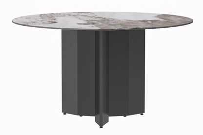 Zevro Round Dining Table with Sintered Stone/Glass Tabletop in Black Stainless Steel - Elax Furniture