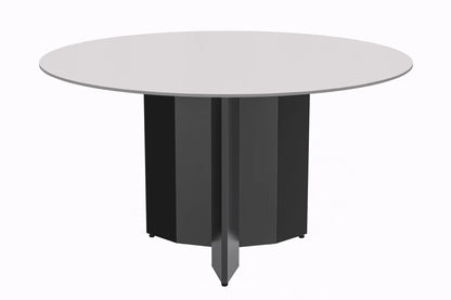 Zevro Round Dining Table with Sintered Stone/Glass Tabletop in Black Stainless Steel - Elax Furniture