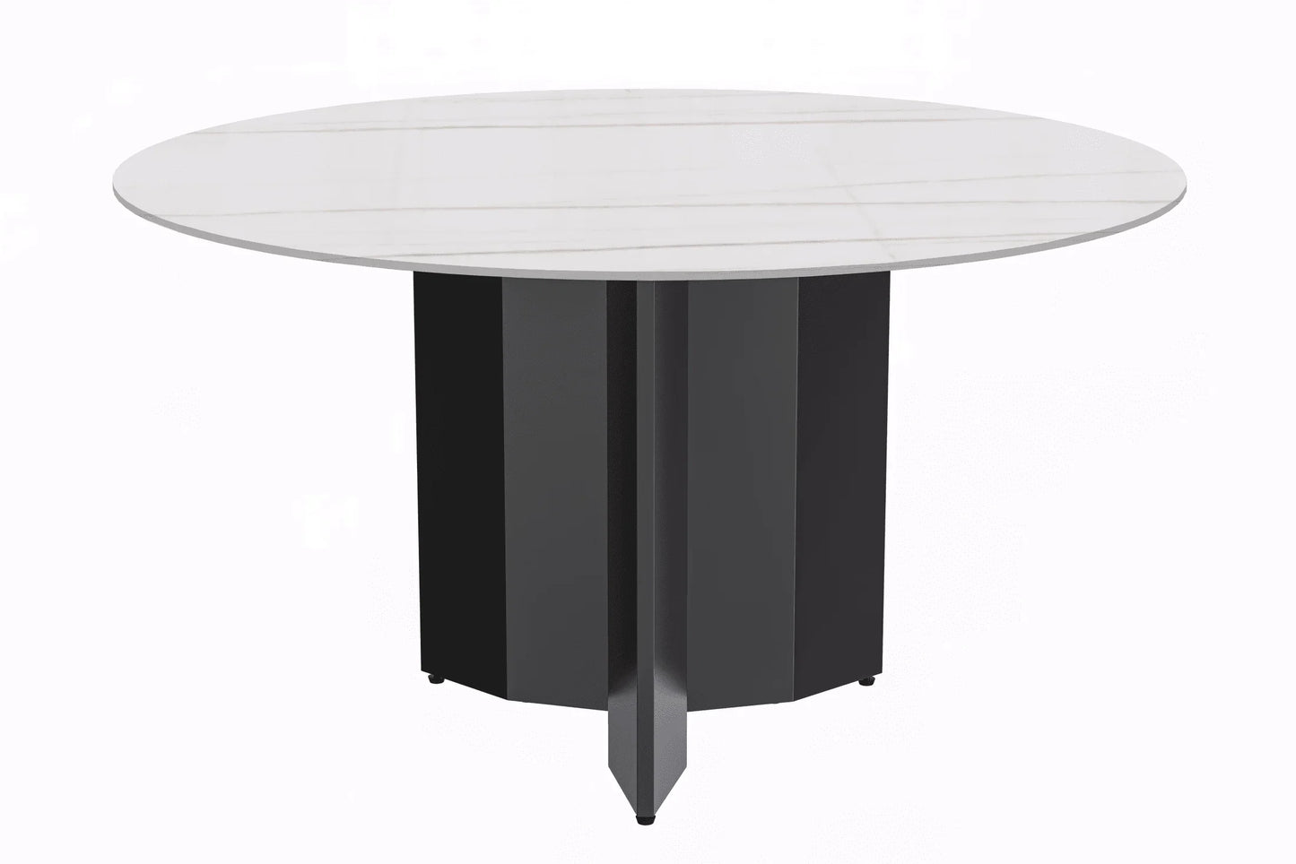 Zevro Round Dining Table with Sintered Stone/Glass Tabletop in Black Stainless Steel - Elax Furniture