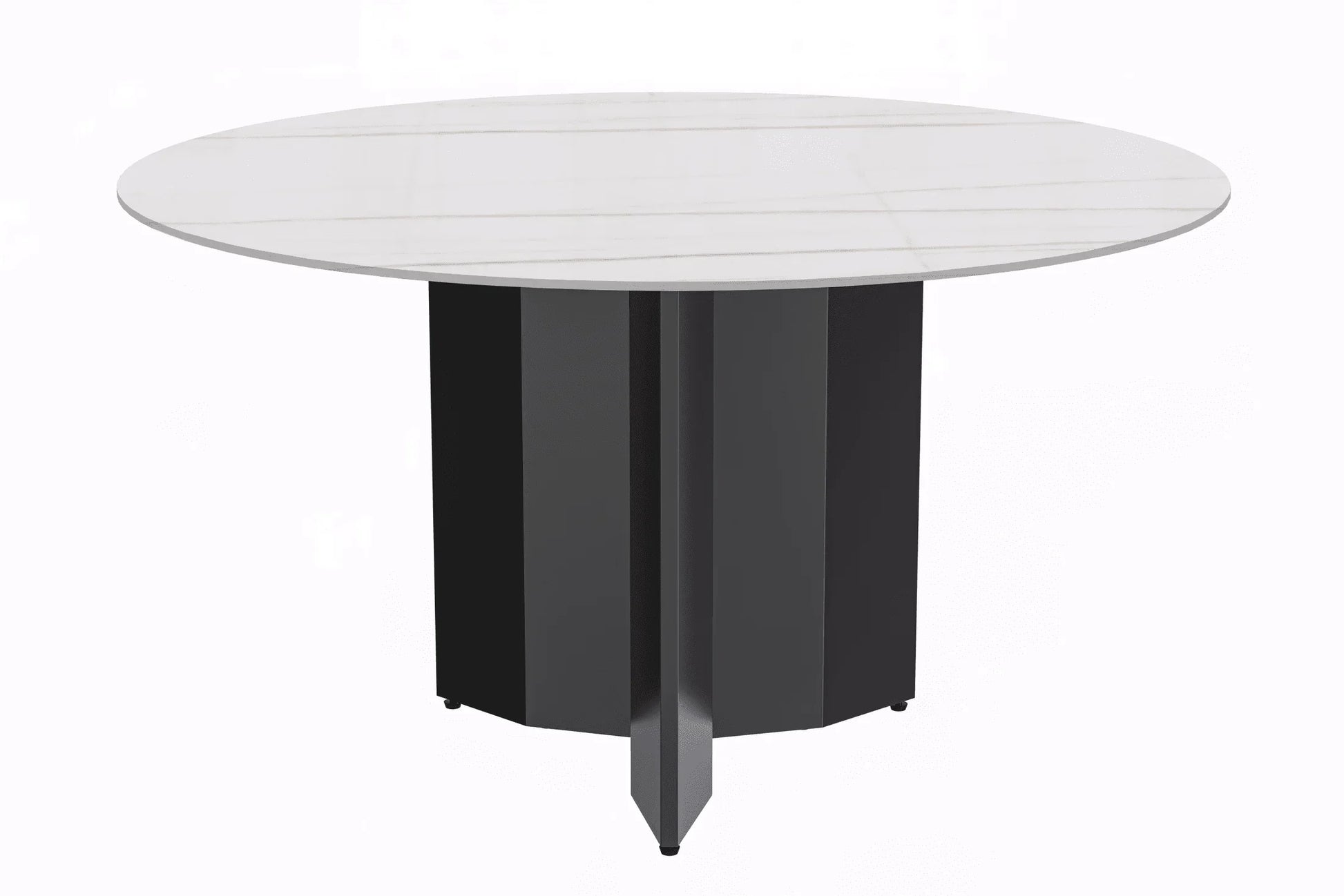 Zevro Round Dining Table with Sintered Stone/Glass Tabletop in Black Stainless Steel - Elax Furniture