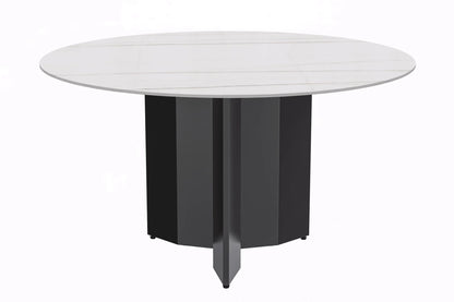 Zevro Round Dining Table with Sintered Stone/Glass Tabletop in Black Stainless Steel - Elax Furniture