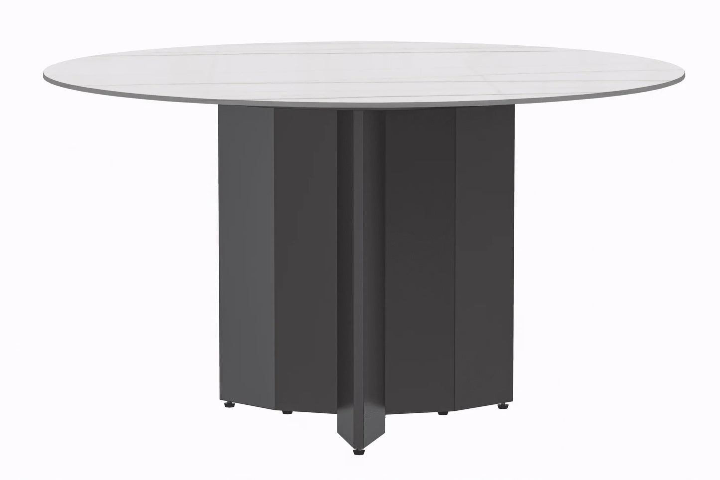 Zevro Round Dining Table with Sintered Stone/Glass Tabletop in Black Stainless Steel - Elax Furniture