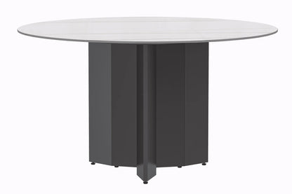 Zevro Round Dining Table with Sintered Stone/Glass Tabletop in Black Stainless Steel - Elax Furniture