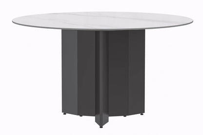 Zevro Round Dining Table with Sintered Stone/Glass Tabletop in Black Stainless Steel - Elax Furniture
