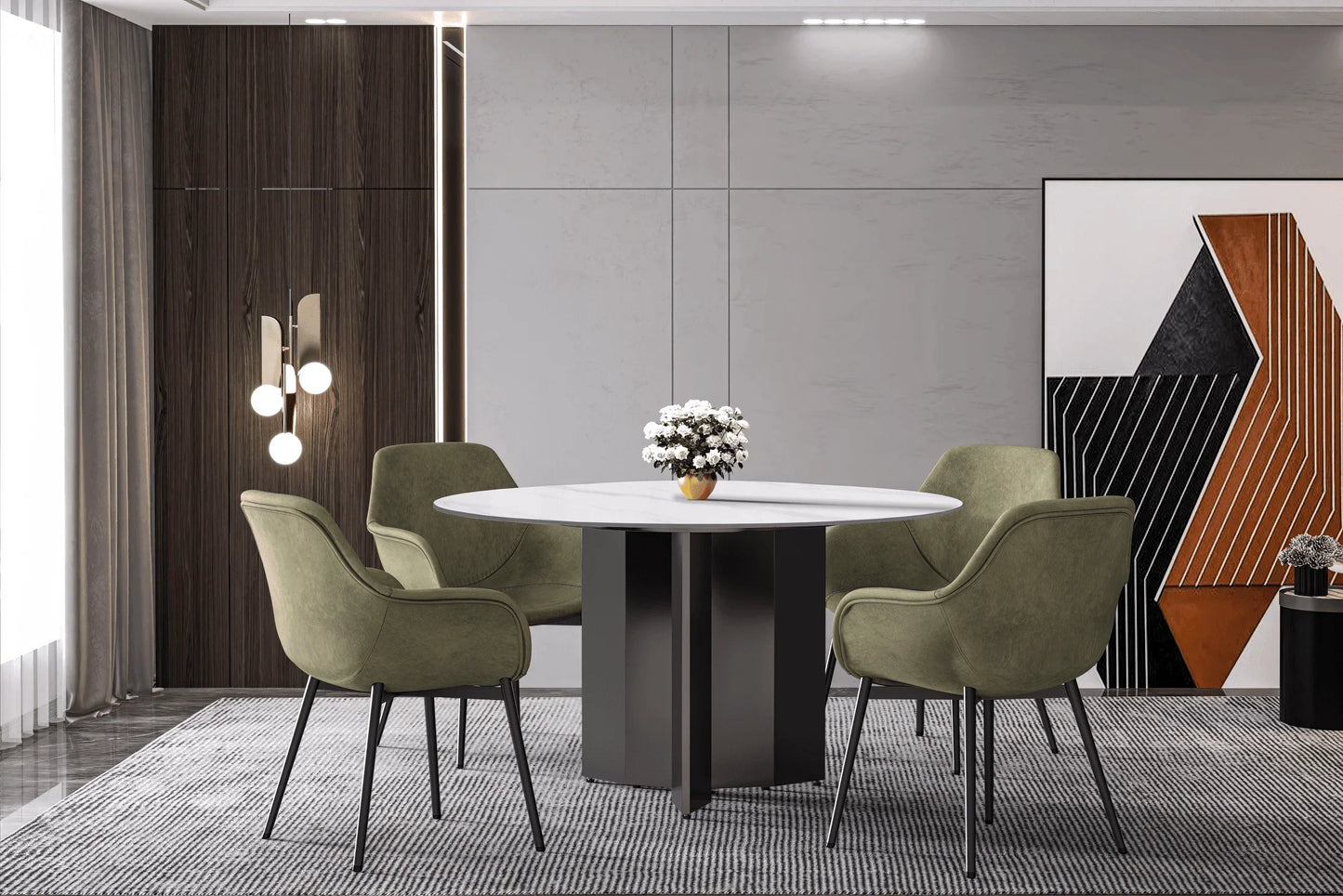 Zevro Round Dining Table with Sintered Stone/Glass Tabletop in Black Stainless Steel - Elax Furniture