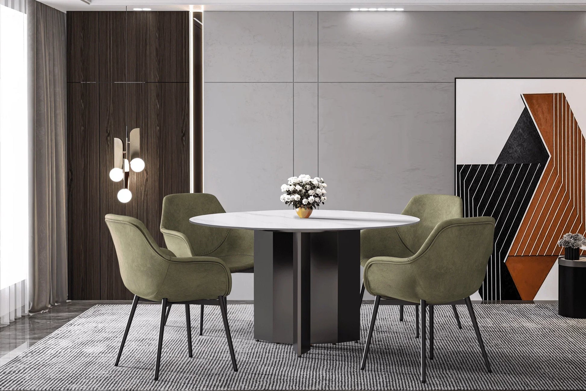 Zevro Round Dining Table with Sintered Stone/Glass Tabletop in Black Stainless Steel - Elax Furniture