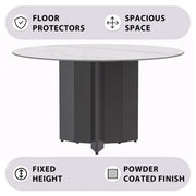 Zevro Round Dining Table with Sintered Stone/Glass Tabletop in Black Stainless Steel - Elax Furniture