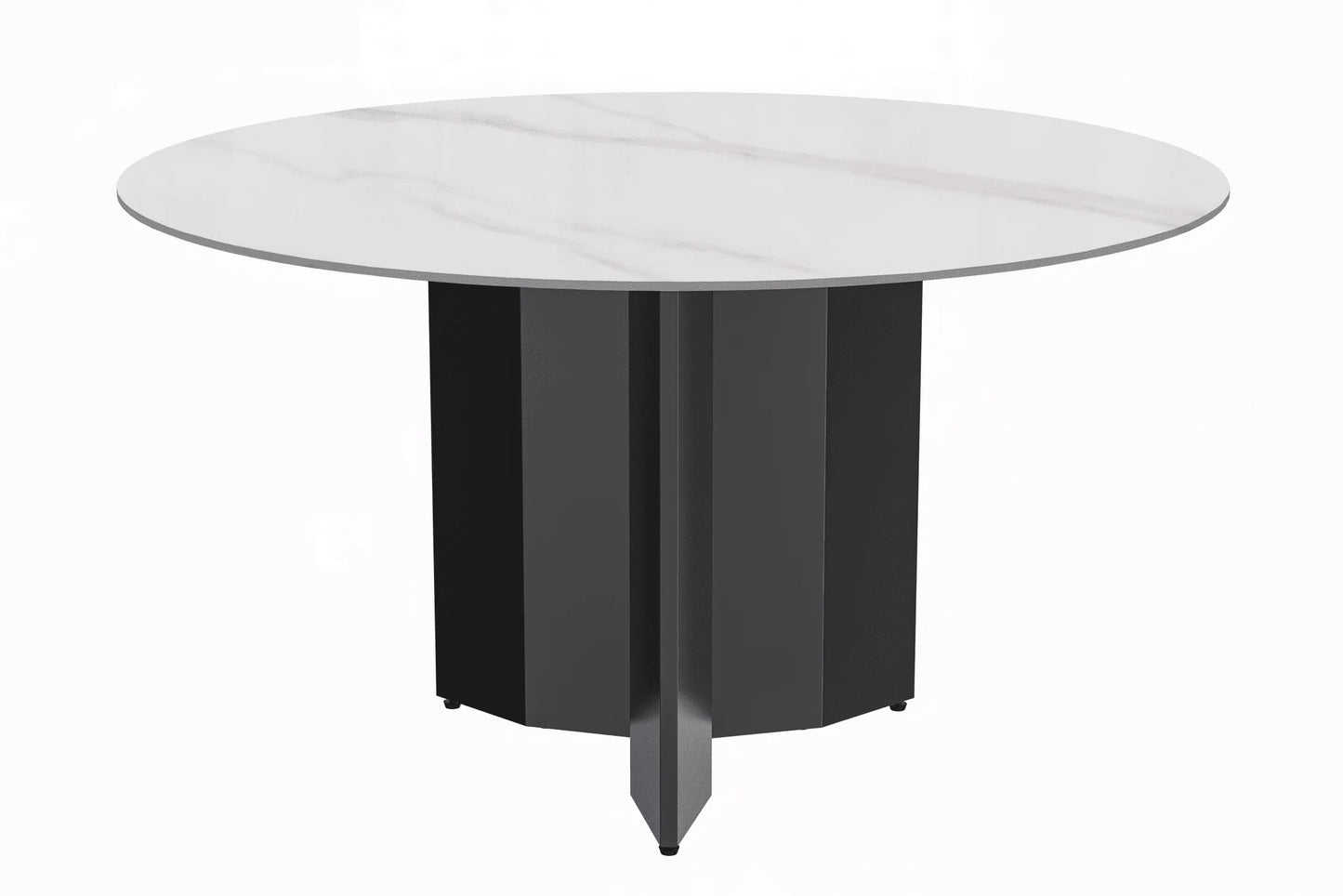 Zevro Round Dining Table with Sintered Stone/Glass Tabletop in Black Stainless Steel - Elax Furniture