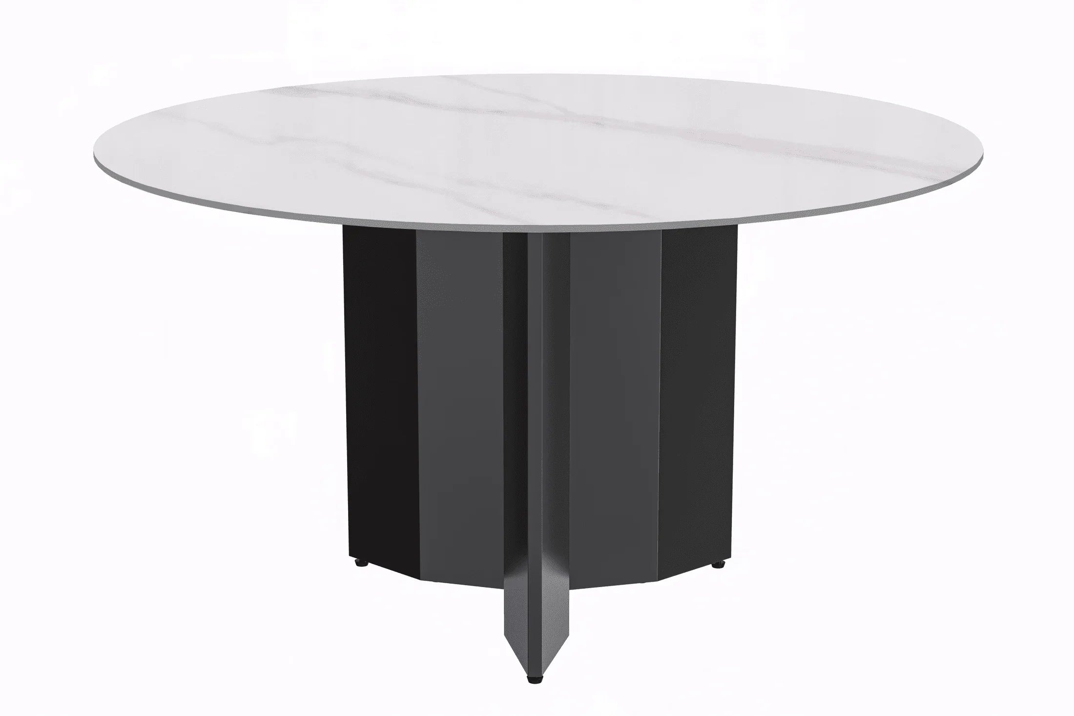 Zevro Round Dining Table with Sintered Stone/Glass Tabletop in Black Stainless Steel - Elax Furniture