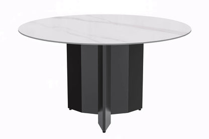 Zevro Round Dining Table with Sintered Stone/Glass Tabletop in Black Stainless Steel - Elax Furniture