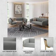 Zuno Modern Three-Seater Velvet Sofa with Gold Iron Legs - Elax Furniture