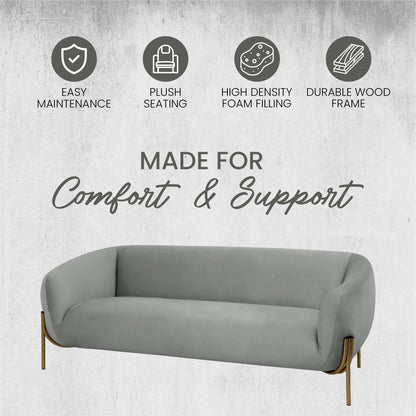 Zuno Modern Three-Seater Velvet Sofa with Gold Iron Legs - Elax Furniture