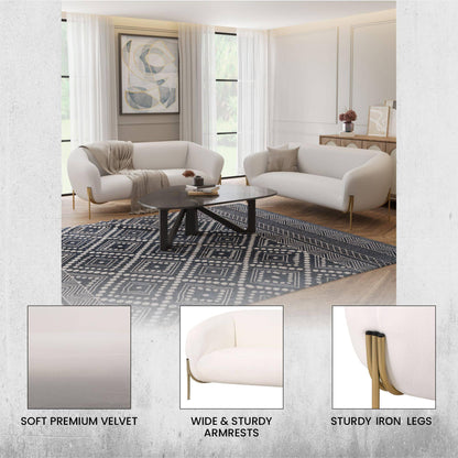 Zuno Modern Three-Seater Velvet Sofa with Gold Iron Legs - Elax Furniture