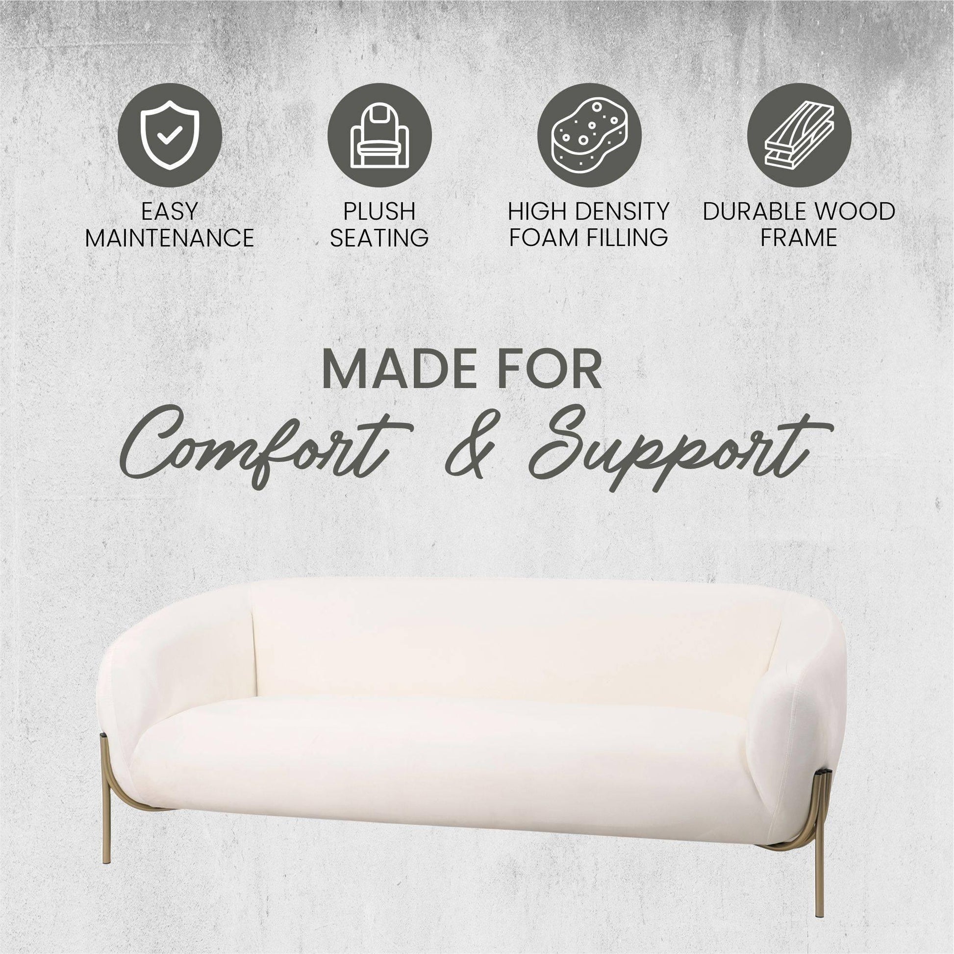 Zuno Modern Three-Seater Velvet Sofa with Gold Iron Legs - Elax Furniture