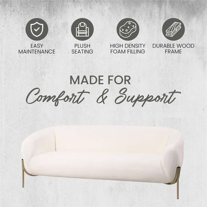 Zuno Modern Three-Seater Velvet Sofa with Gold Iron Legs - Elax Furniture