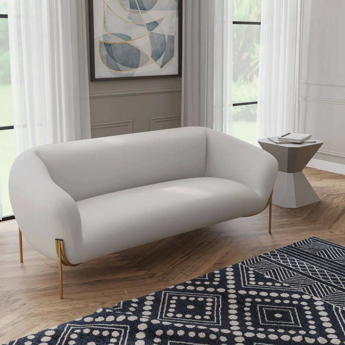 Zuno Modern Three-Seater Velvet Sofa with Gold Iron Legs - Elax Furniture