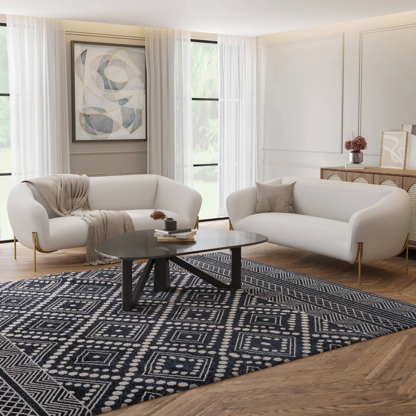 Zuno Modern Three-Seater Velvet Sofa with Gold Iron Legs - Elax Furniture