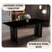 Zara Rectangular Dining Table with Glass/Sintered Stone Top and Stainless Steel Base - Elax Furniture