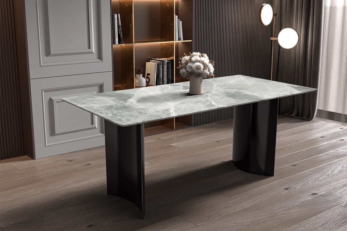 Zara Rectangular Dining Table with Glass/Sintered Stone Top and Stainless Steel Base - Elax Furniture