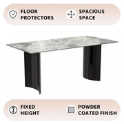Zara Rectangular Dining Table with Glass/Sintered Stone Top and Stainless Steel Base - Elax Furniture