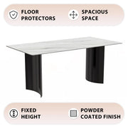 Zara Rectangular Dining Table with Glass/Sintered Stone Top and Stainless Steel Base - Elax Furniture
